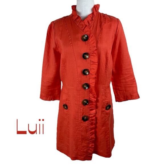 Luii Orange Pure Linen Ruffle Coastal Grandma Romantic Jacket NWOT Size S - Picture 2 of 12
